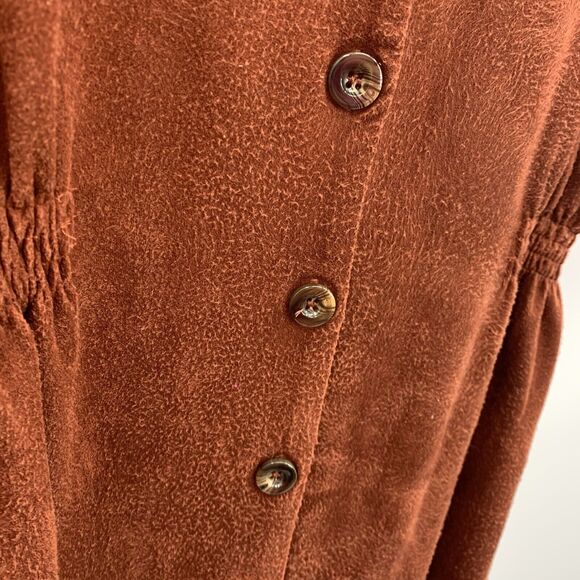 She + Sky Size M Dress Faux Suede Button Front Brown V-Neck Flutter Sleeve Boho - Picture 3 of 8